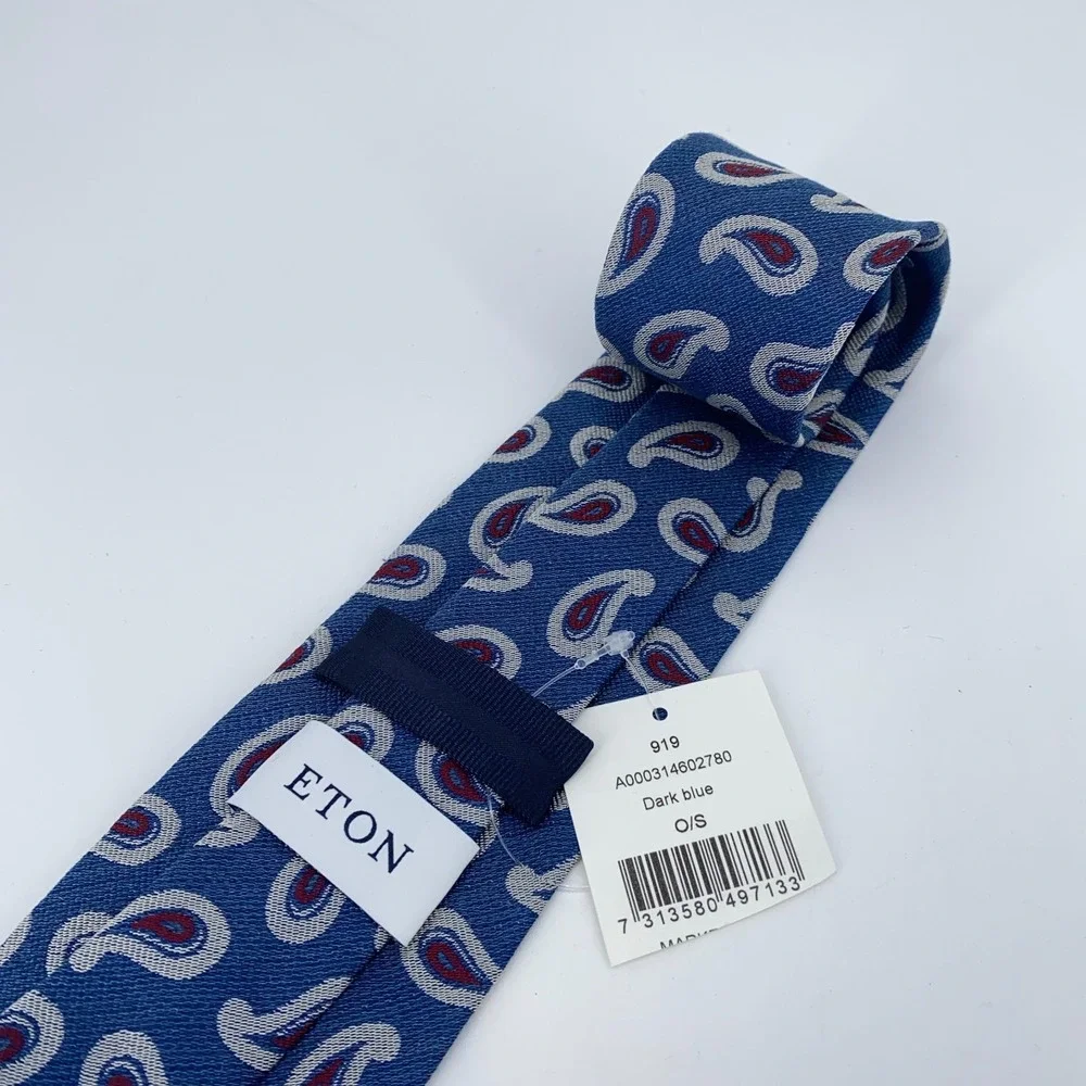 Eton Tie‎ Mens One Size Blue Paisley Silk Classic Luxury Necktie Italy Made NWT